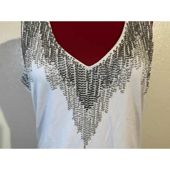 XOXO Women White Silver Beaded Tank Top Camisole V Neck Sleeveless XL - Picture 3 of 9